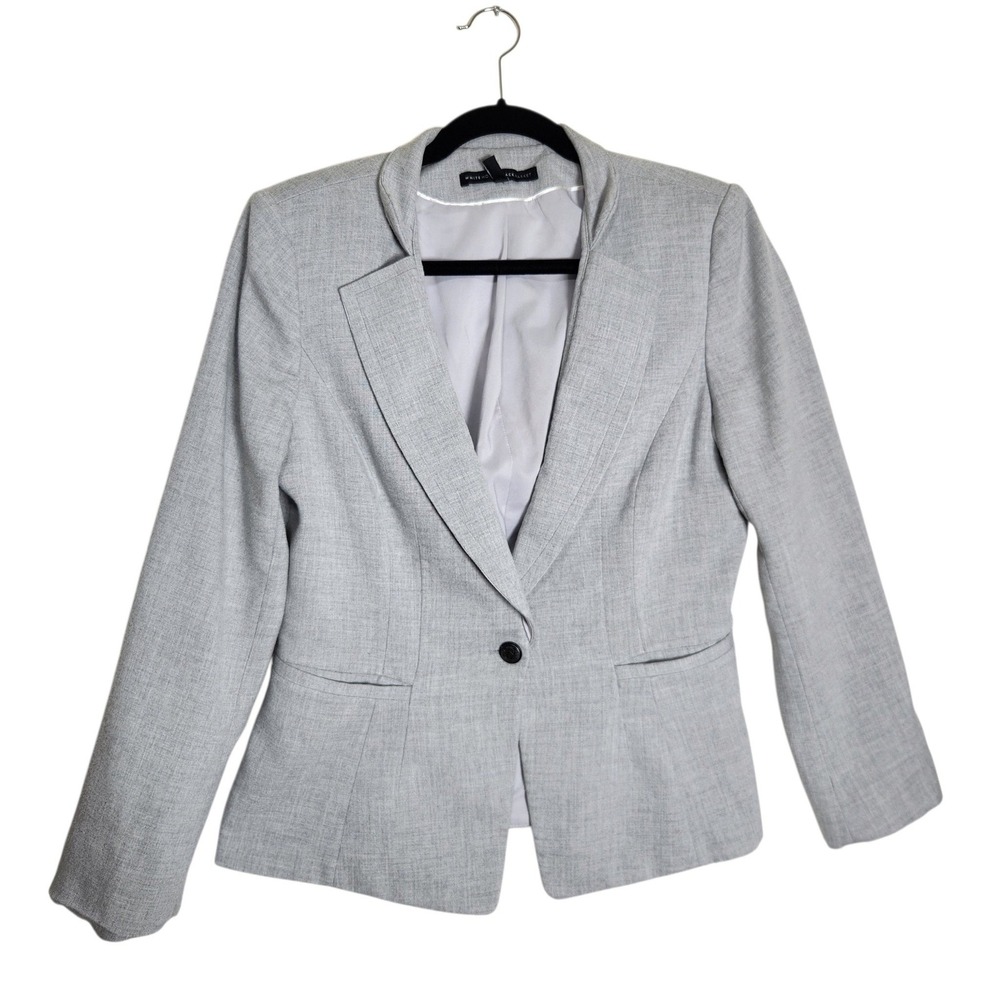 White House Black Market Gray One Button Peplum Back Blazer Jacket Size 10